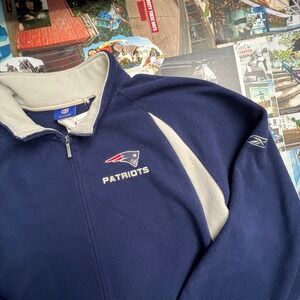 Vintage Reebok NFL New England Patriots Fleece Jacket Navy Blue Mens 2XL Zip Up